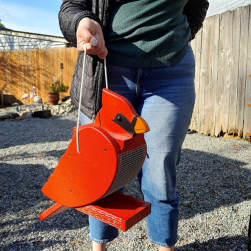 Amish made cardinal birdfeeder. Handmade out of wood and painted with exterior paint.
