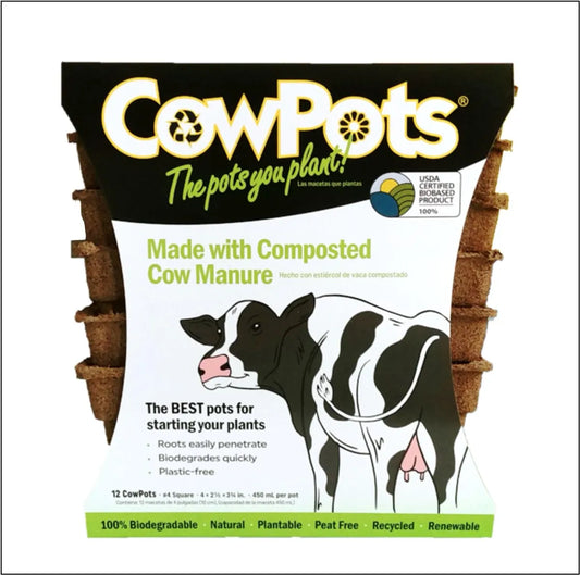 CowPots - Square #3 and #4 - Seed Starter Pots - 12 pack