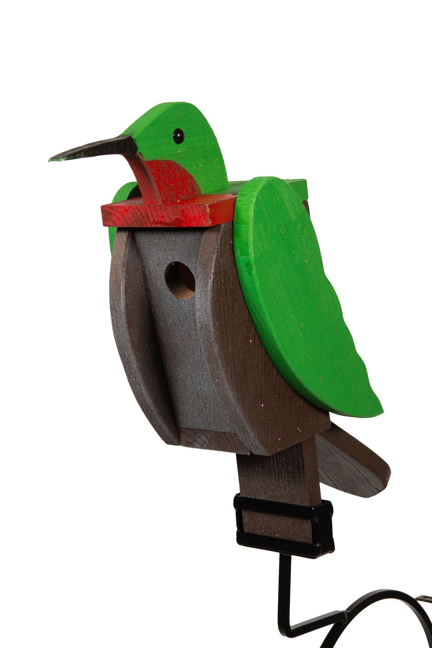 Hummingbird birdfeeder, made by the Amish out of quality wood, painted with exterior paint. Made in the USA.