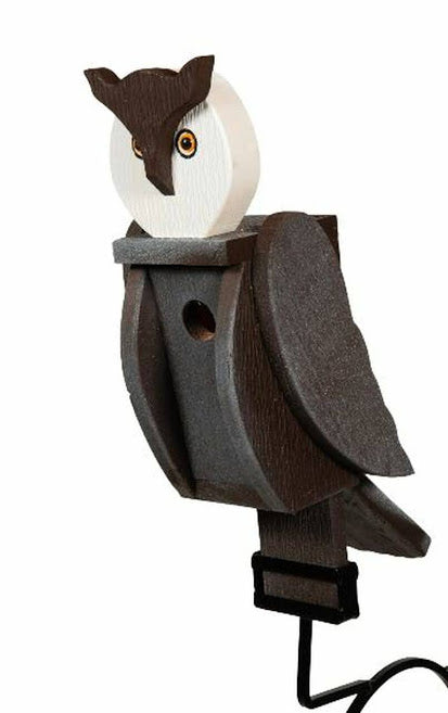 Owl birdfeeder, made by the Amish out of quality wood, painted with exterior paint. Made in the USA.