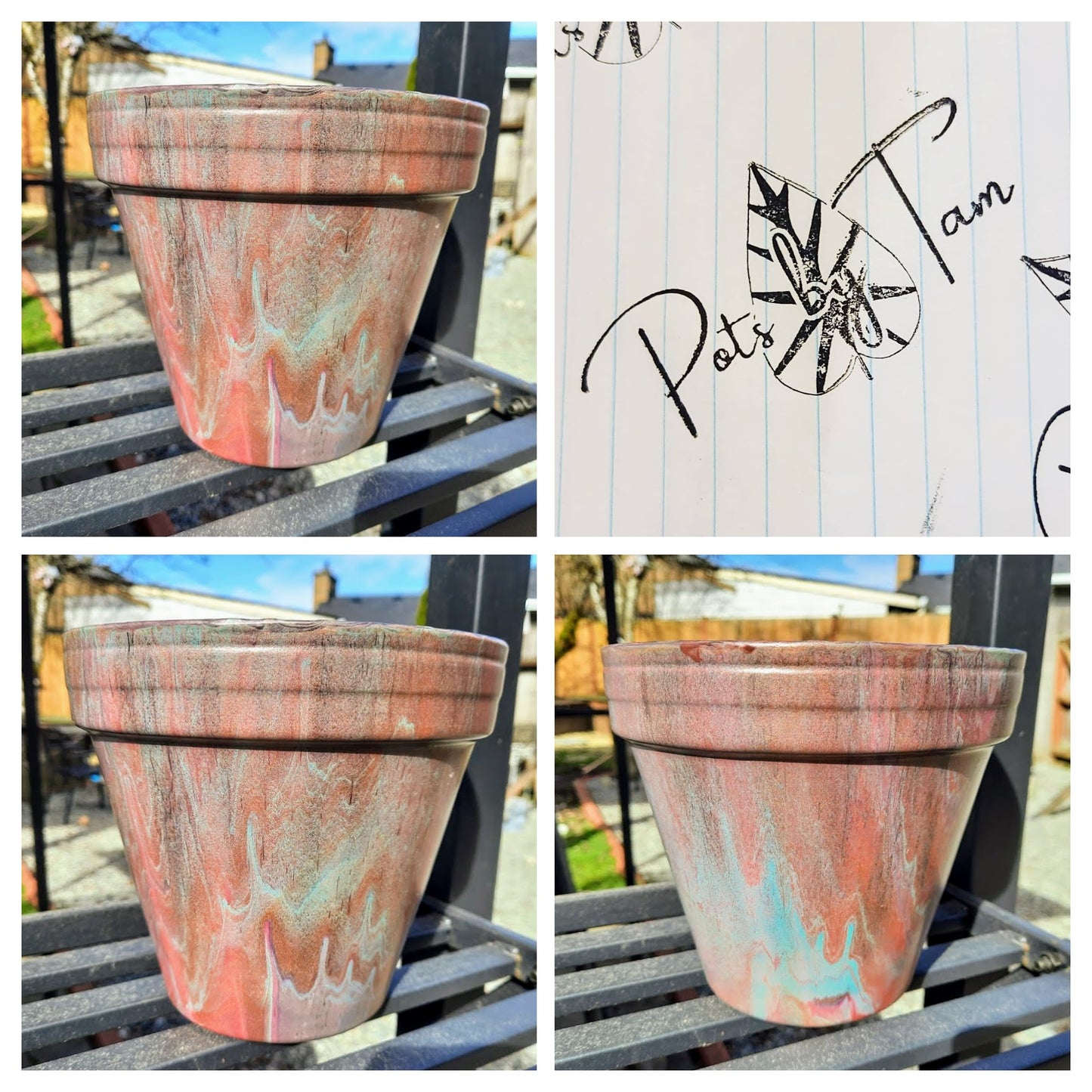 Hand Painted Terra Cotta Planter - Acrylic Pour Method - 6"