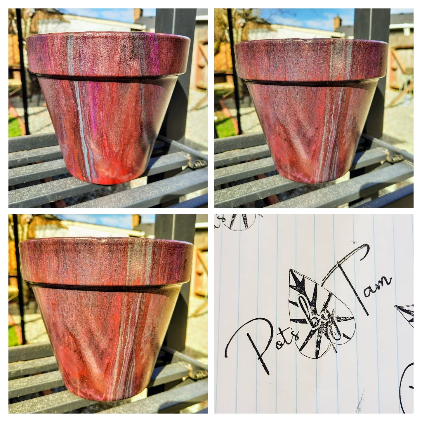 Hand Painted Terra Cotta Planter - Acrylic Pour Method - 6"