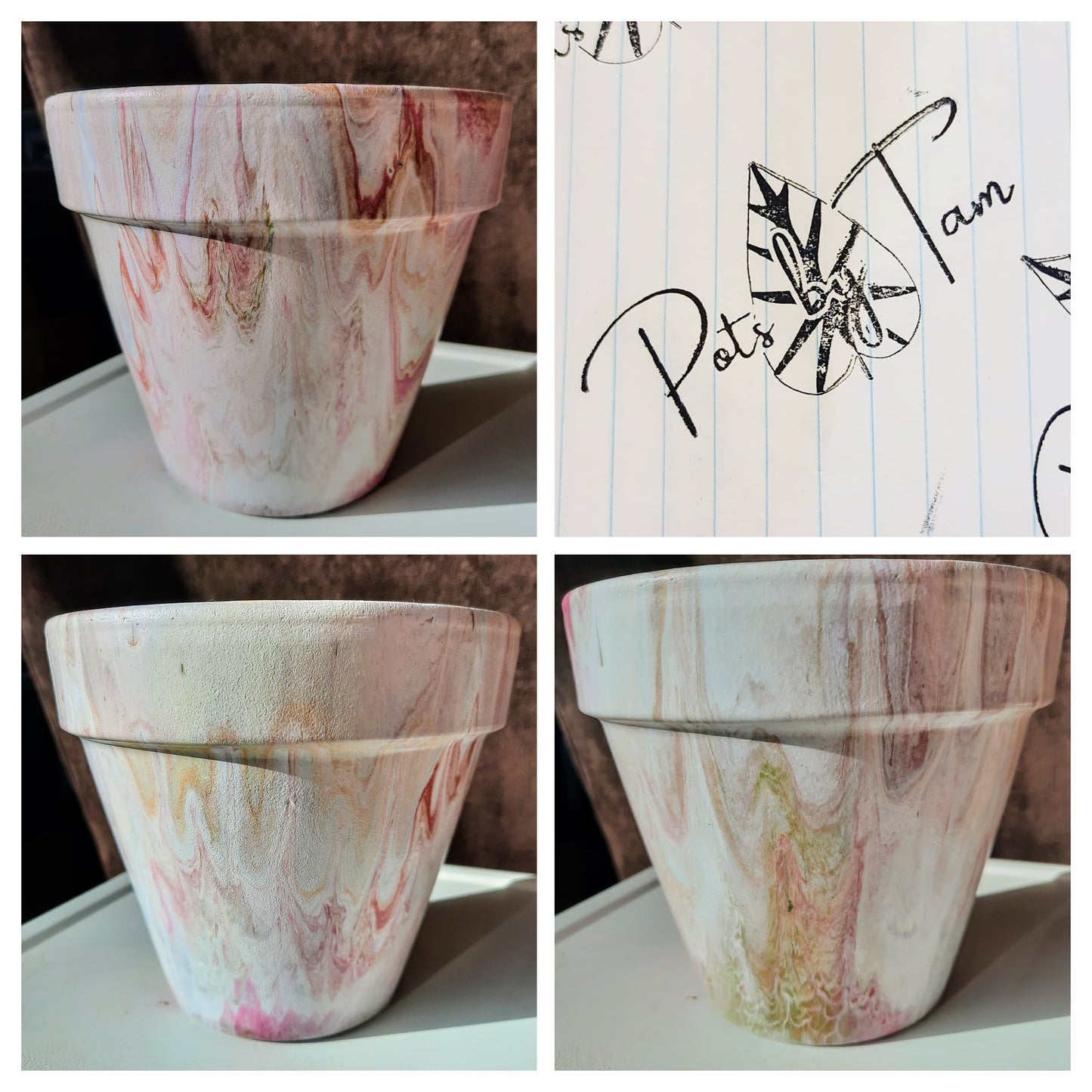 Hand Painted Terra Cotta Planter - Acrylic Pour Method - 6"