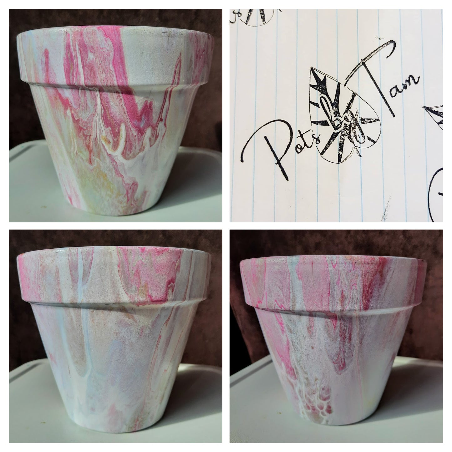 Hand Painted Terra Cotta Planter - Acrylic Pour Method - 6"