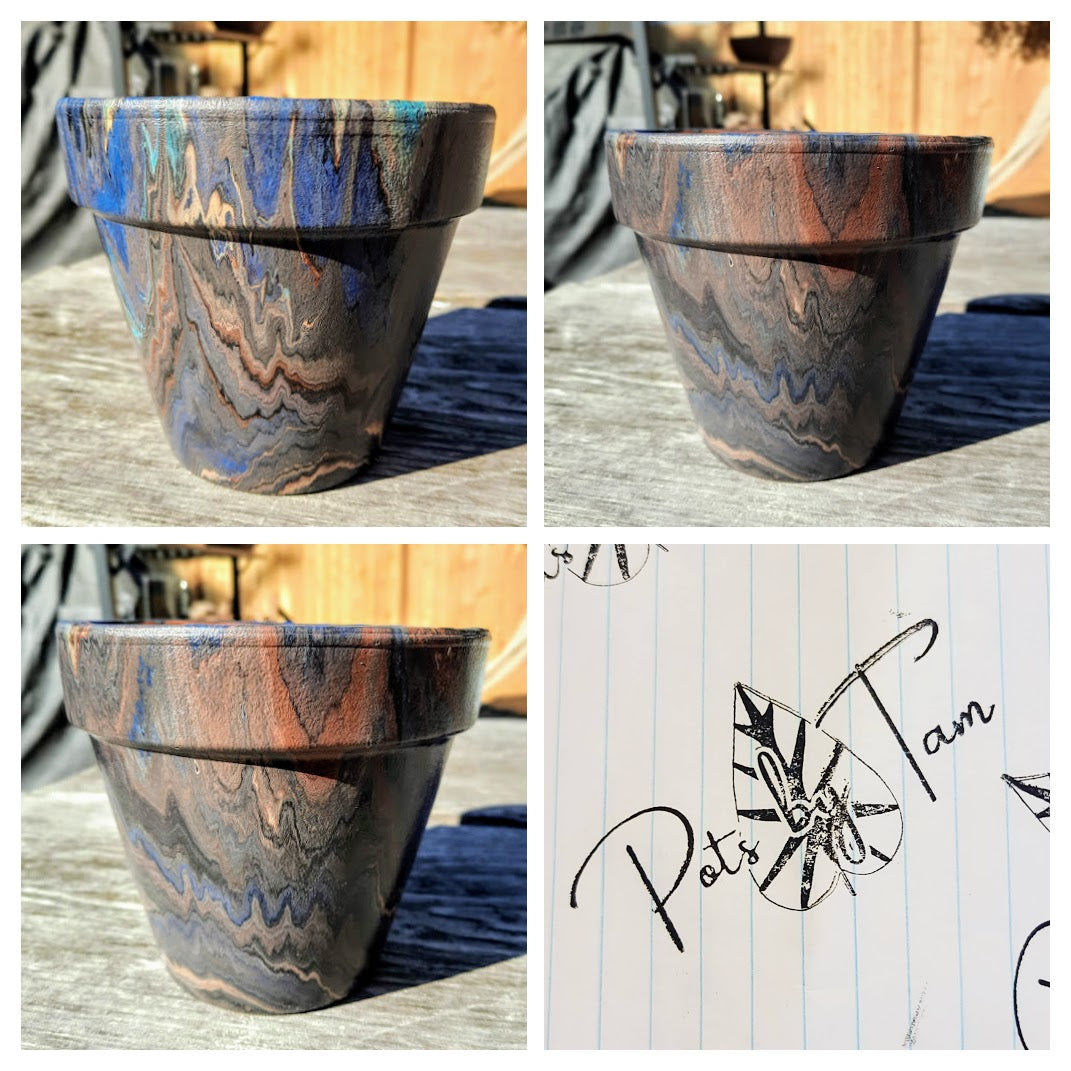 Hand Painted Terra Cotta Planter - Acrylic Pour Method - 6"