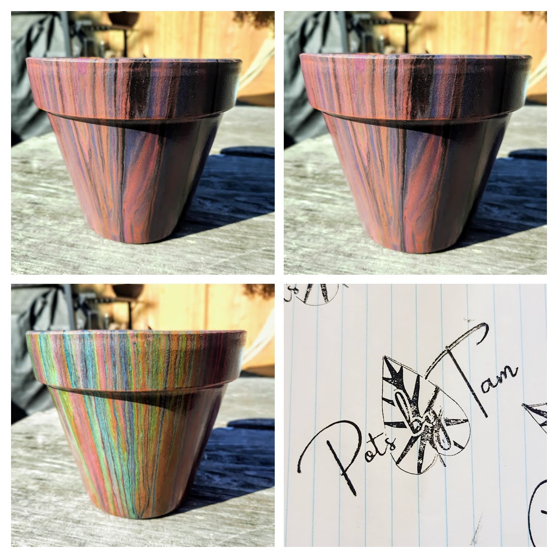 Hand Painted Terra Cotta Planter - Acrylic Pour Method - 6"