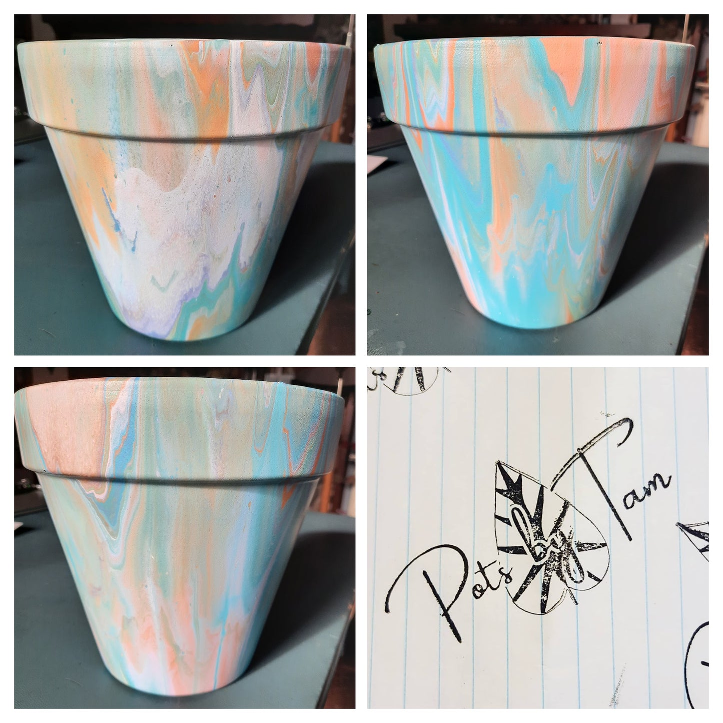 Hand Painted Terra Cotta Planter - Acrylic Pour Method - 8"