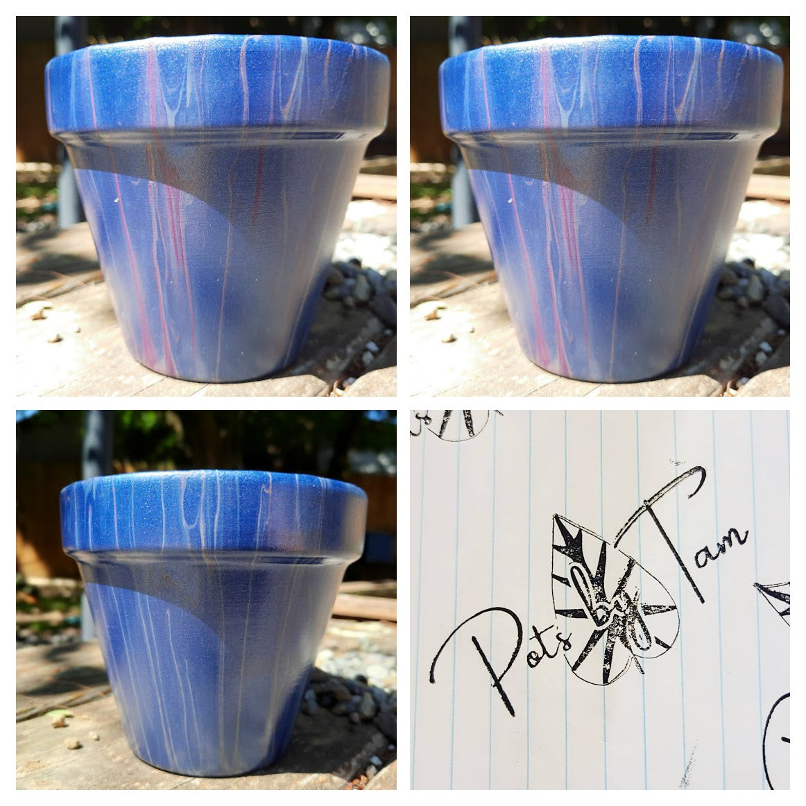 Hand Painted Terra Cotta Planter - Acrylic Pour Method - 4 1/2"