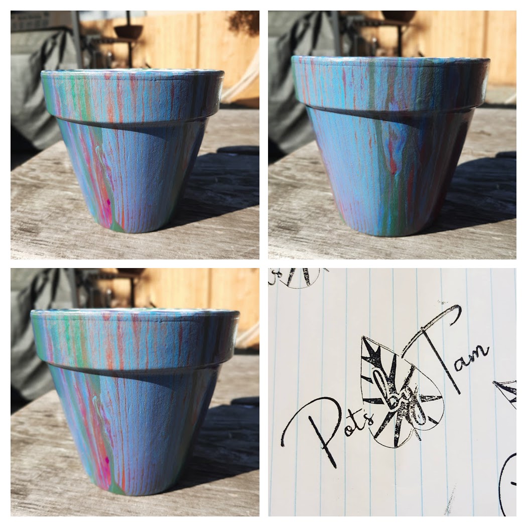 Hand Painted Terra Cotta Planter - Acrylic Pour Method - 6"