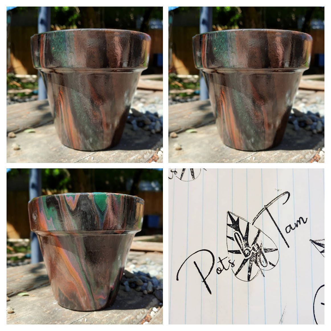 Hand Painted Terra Cotta Planter - Acrylic Pour Method - 4 1/2"