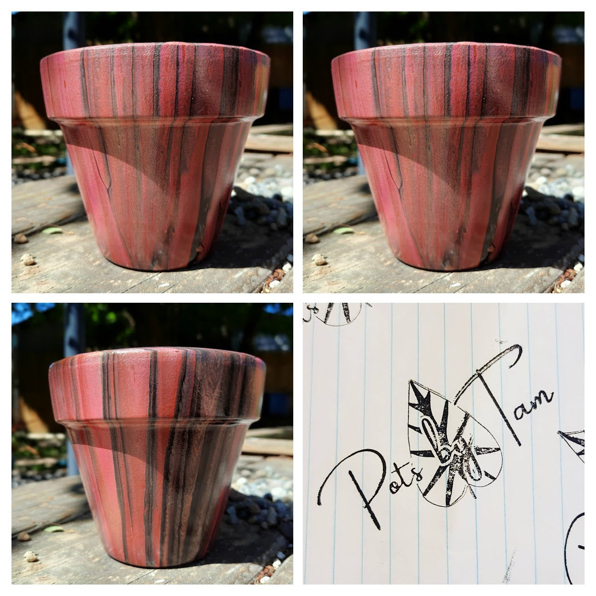 Hand Painted Terra Cotta Planter - Acrylic Pour Method - 4 1/2"