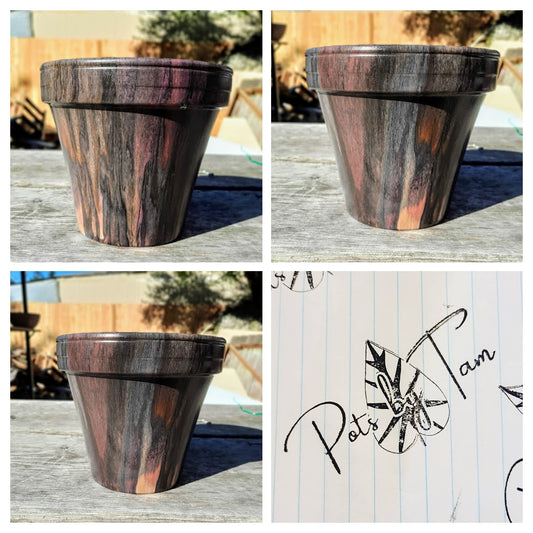 Hand Painted Terra Cotta Planter - Acrylic Pour Method - 8"