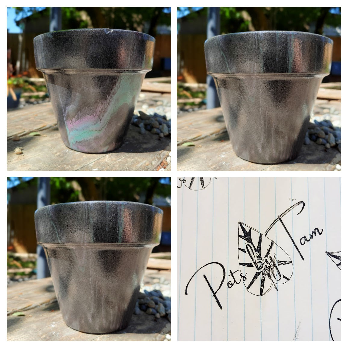 Hand Painted Terra Cotta Planter - Acrylic Pour Method - 4 1/2"