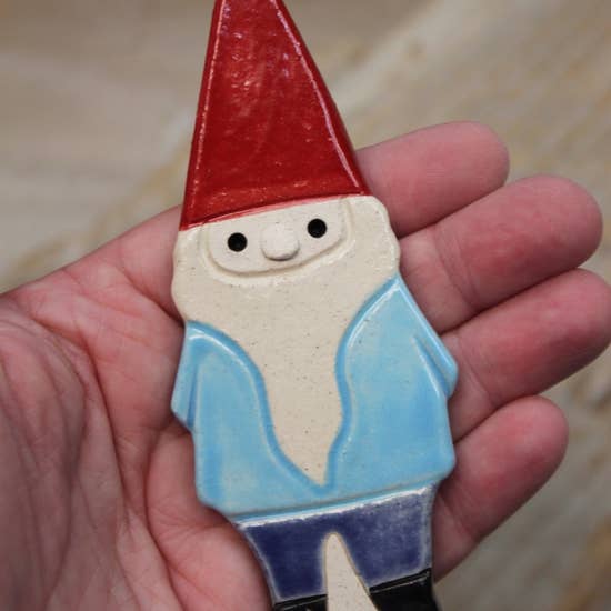 Pottery Gnome Garden Stake - Handmade - 6"