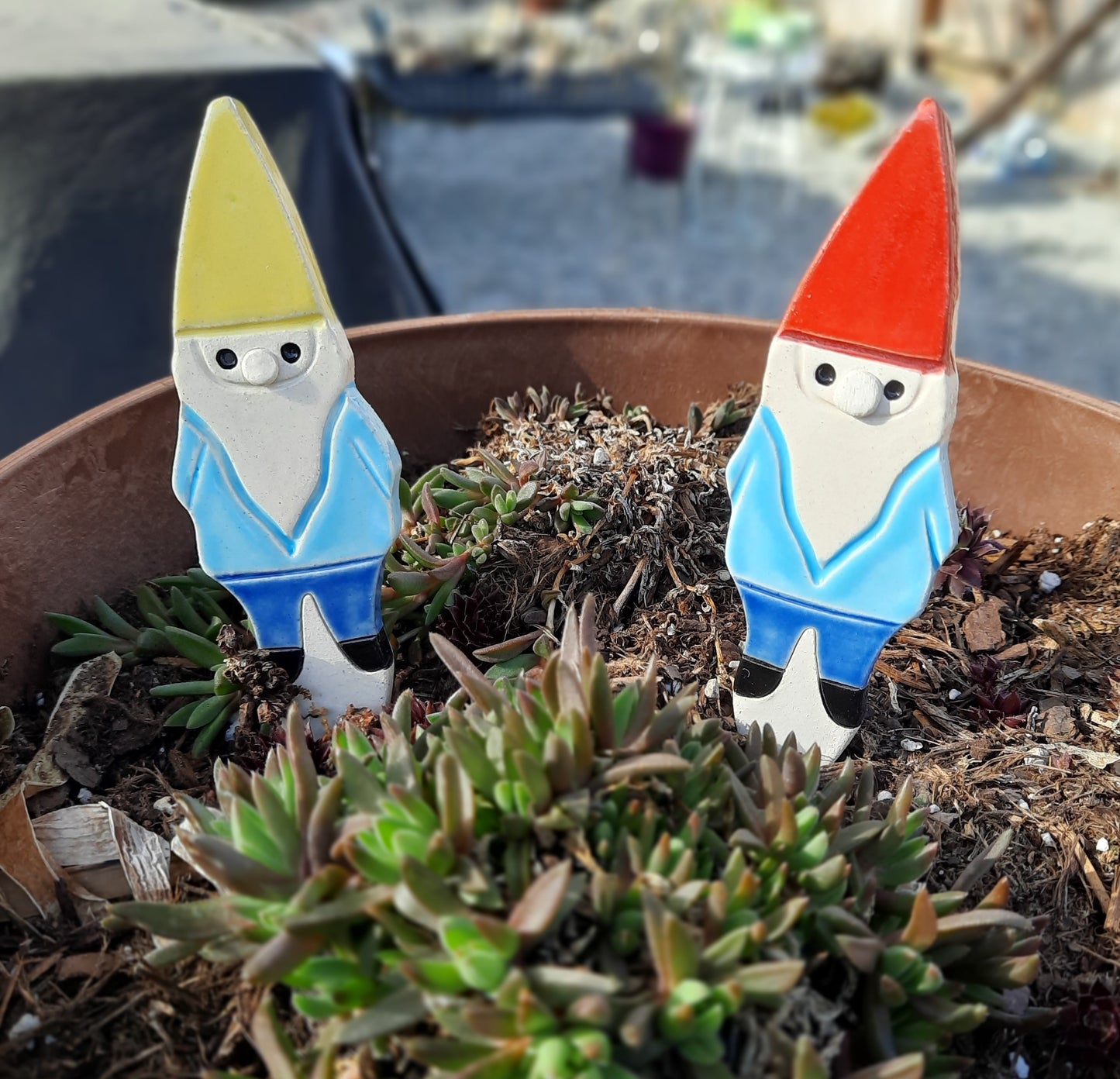 Pottery Gnome Garden Stake - Handmade - 6"