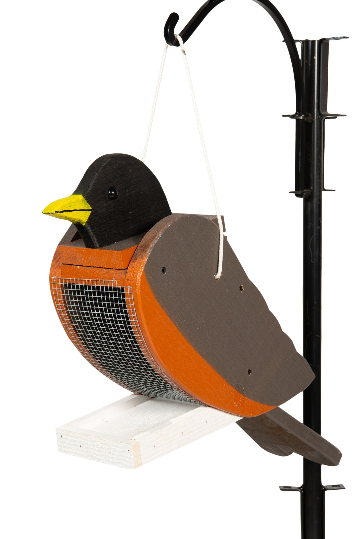Amish made robin birdfeeder. Handmade out of wood and painted with exterior paint.