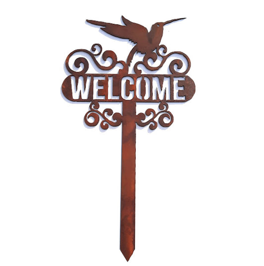 Rustic Metal Cut-Out Garden Stake - Hummingbird