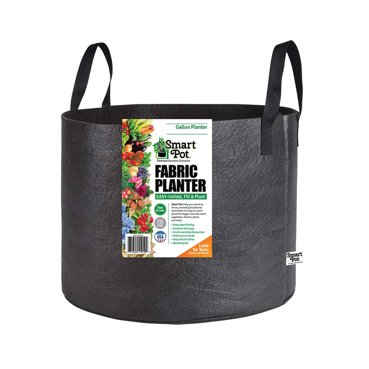 Black Fabric Pots With Handles - Cloth - 5, 10 and 15 gallon