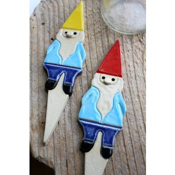 Pottery Gnome Garden Stake - Handmade - 6"