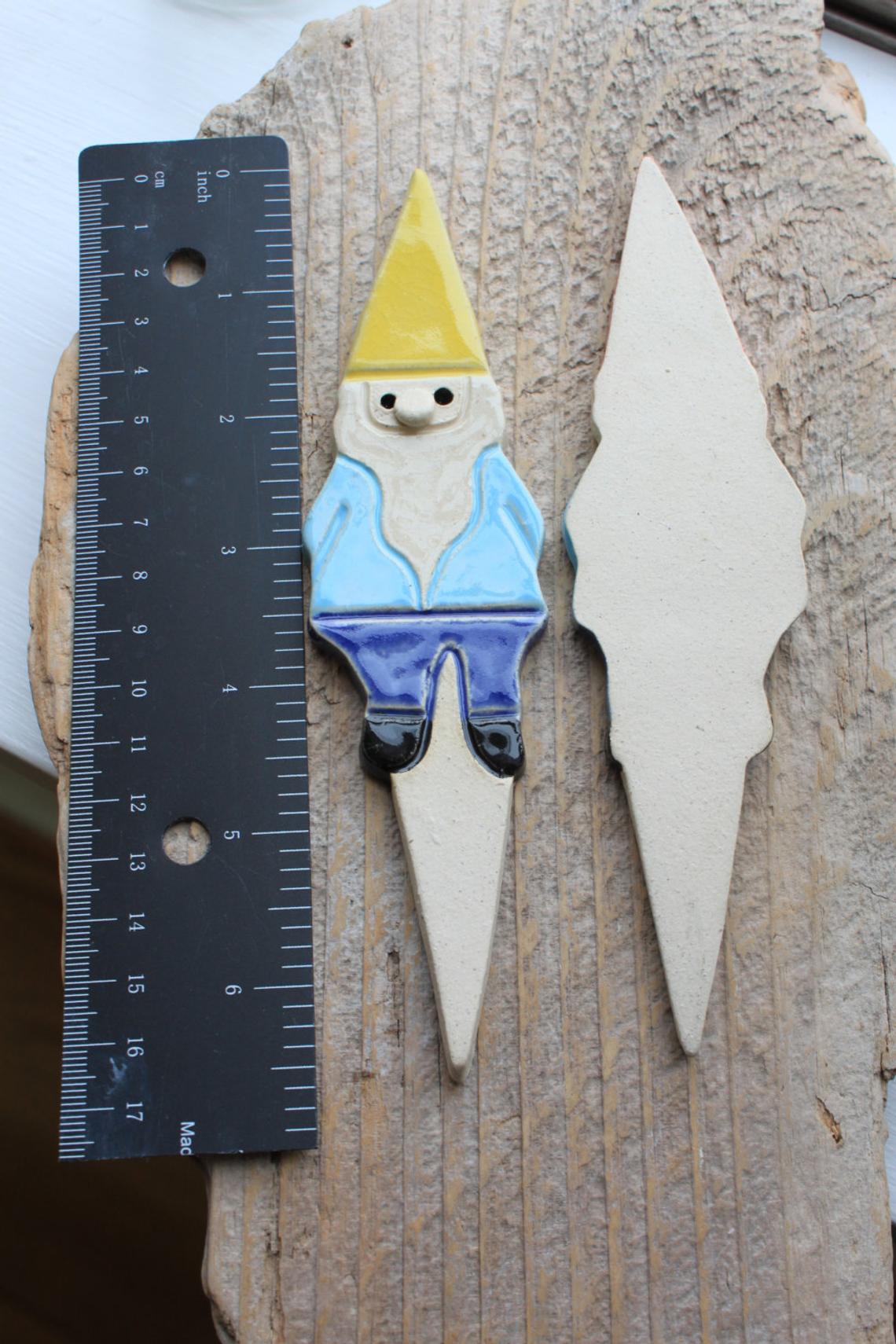 Pottery Gnome Garden Stake - Handmade - 6"