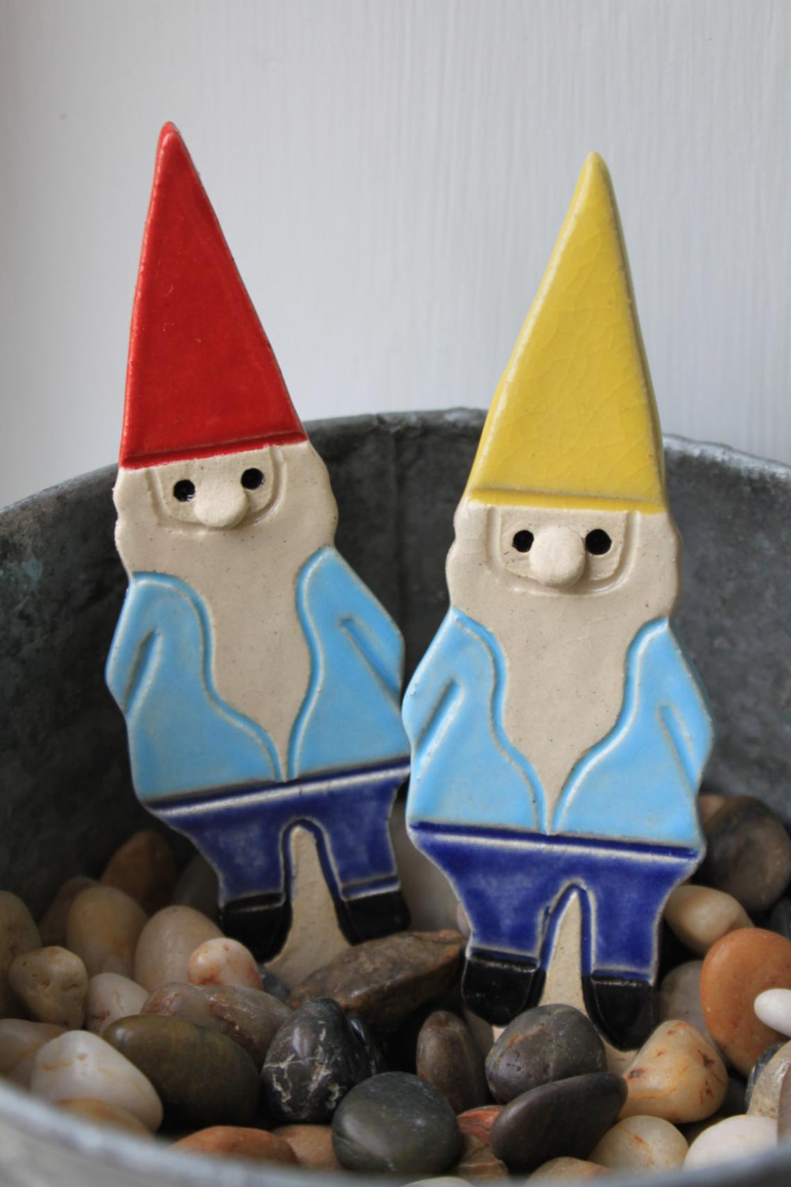 Pottery Gnome Garden Stake - Handmade - 6"