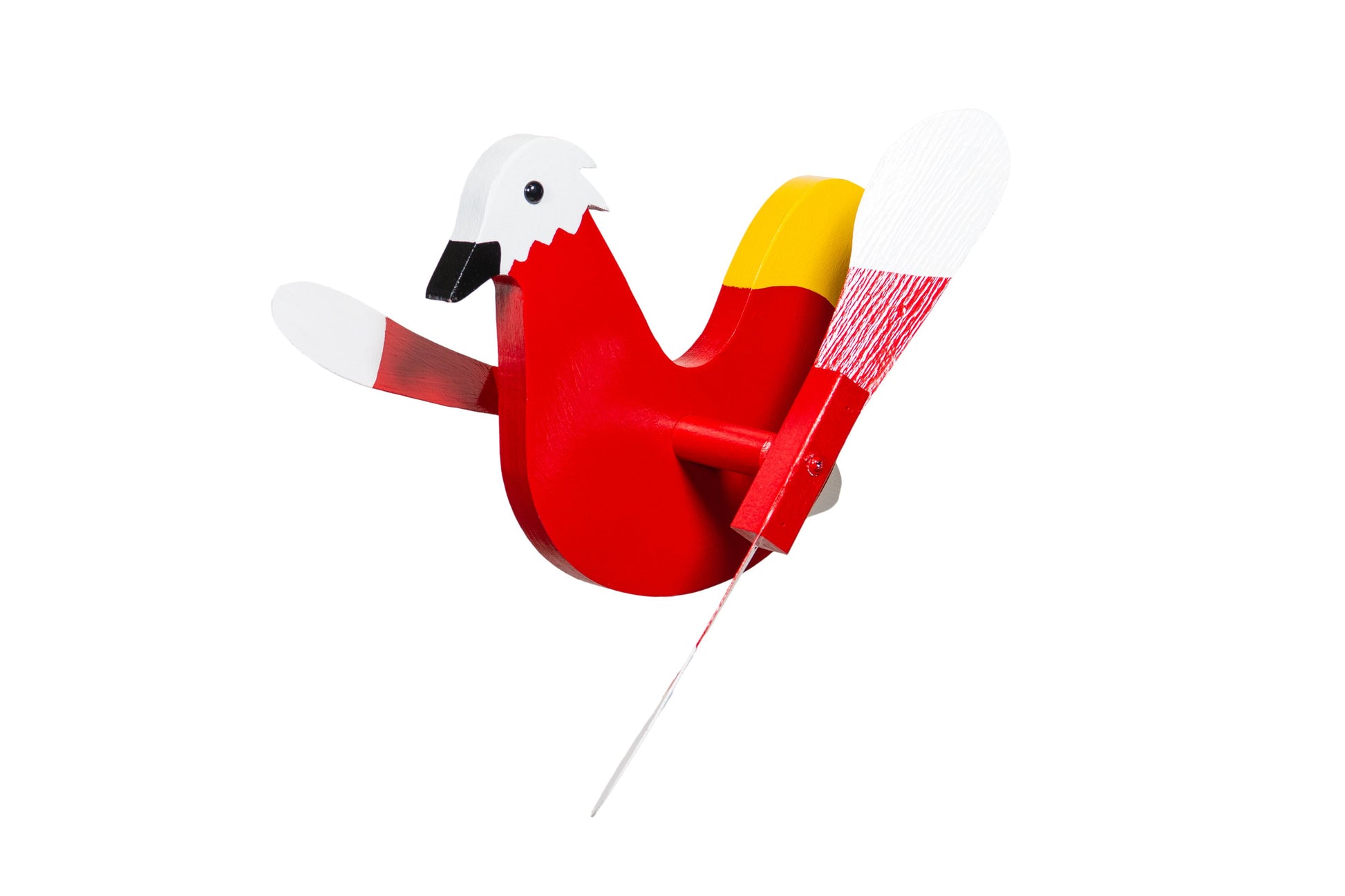 Red rooster whirly birds are the best addition to every garden! These are handmade out of 1" thick high-quality signboard, complete with vinyl wings. Amish made in the USA.