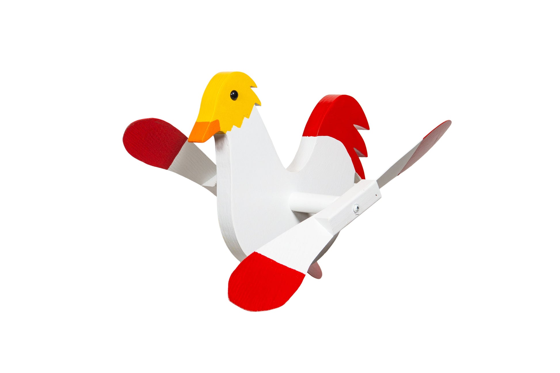 White chicken whirly birds are the best addition to every garden! These are handmade out of 1" thick high-quality signboard, complete with vinyl wings. Amish made in the USA.