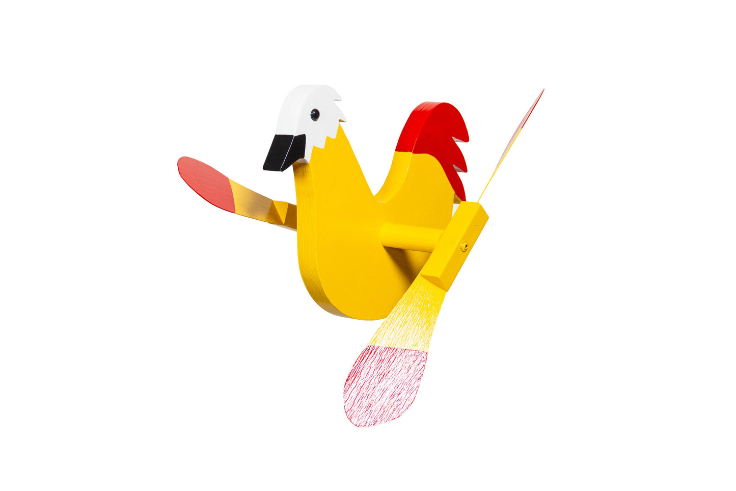 Yellow chicken whirly birds are the best addition to every garden! These are handmade out of 1" thick high-quality signboard, complete with vinyl wings. Amish made in the USA.