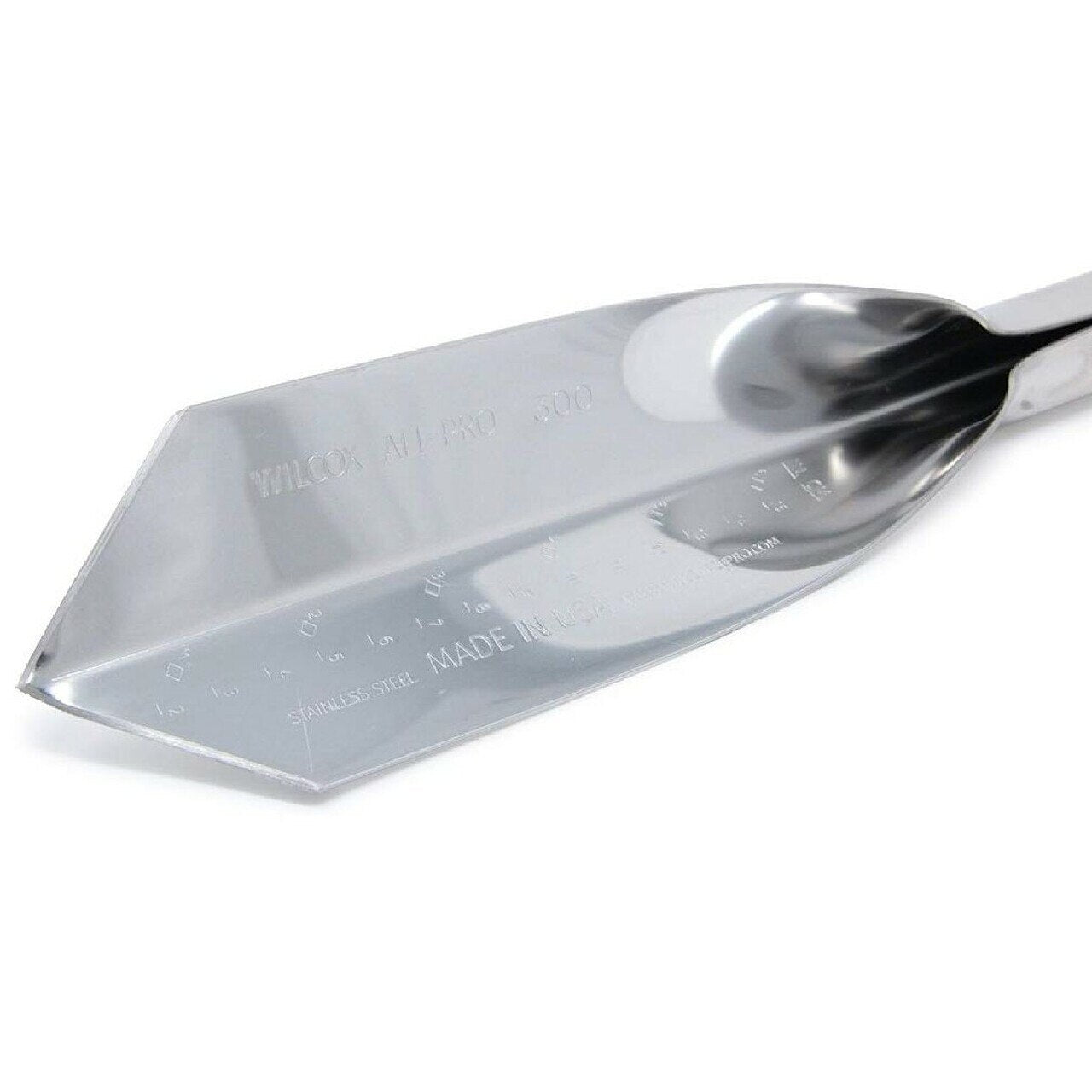 Wilcox 22 inch stainless steel trowel with red handle and leather wrist strap