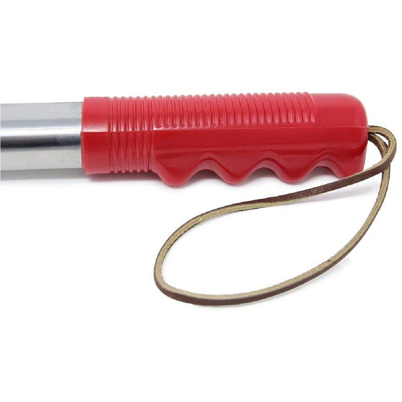 Wilcox 22 inch stainless steel trowel with red handle and leather wrist strap