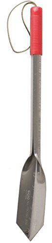 Wilcox 22 inch stainless steel trowel with red handle and leather wrist strap