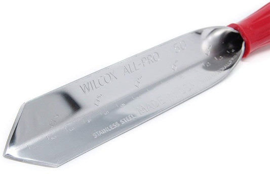 Wilcox 9 inch stainless steel trowel with red plastic handel