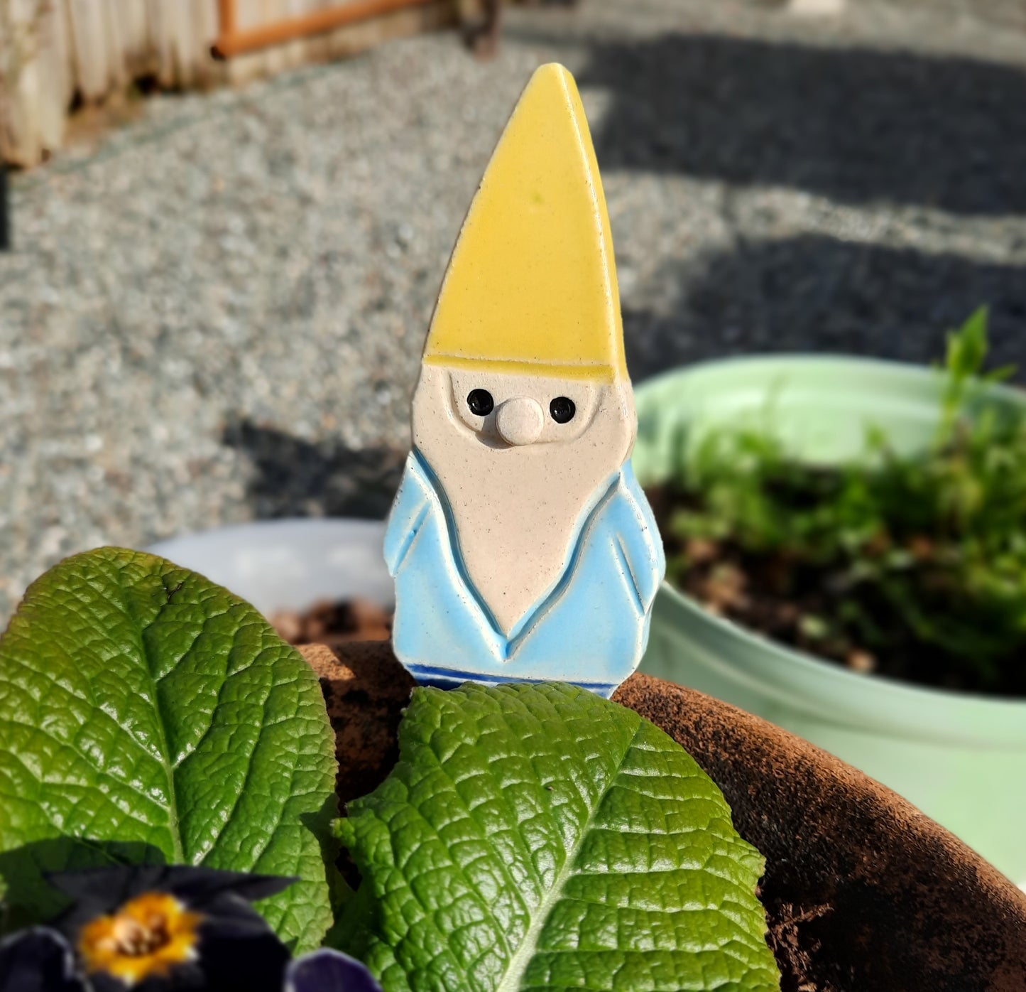 Pottery Gnome Garden Stake - Handmade - 6"