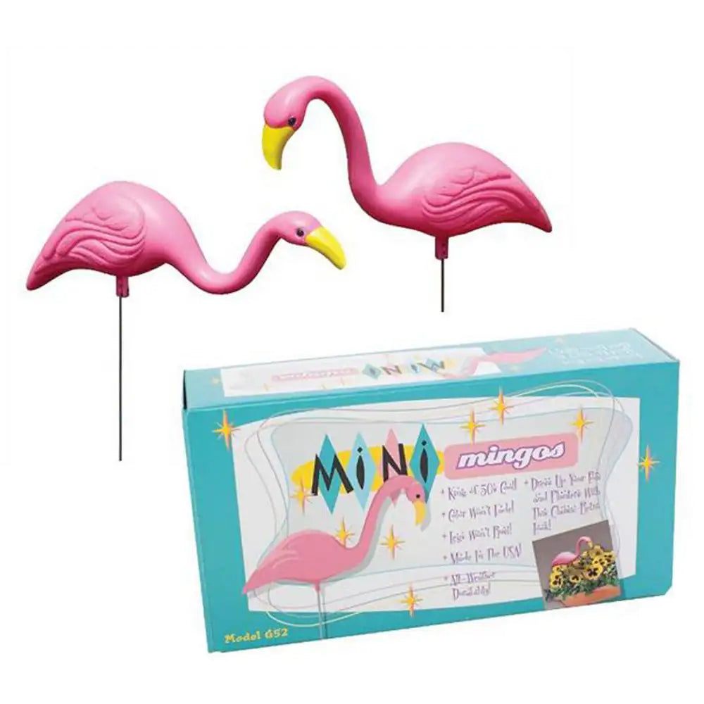 Mini Pink Flamingos displayed with their packaging.