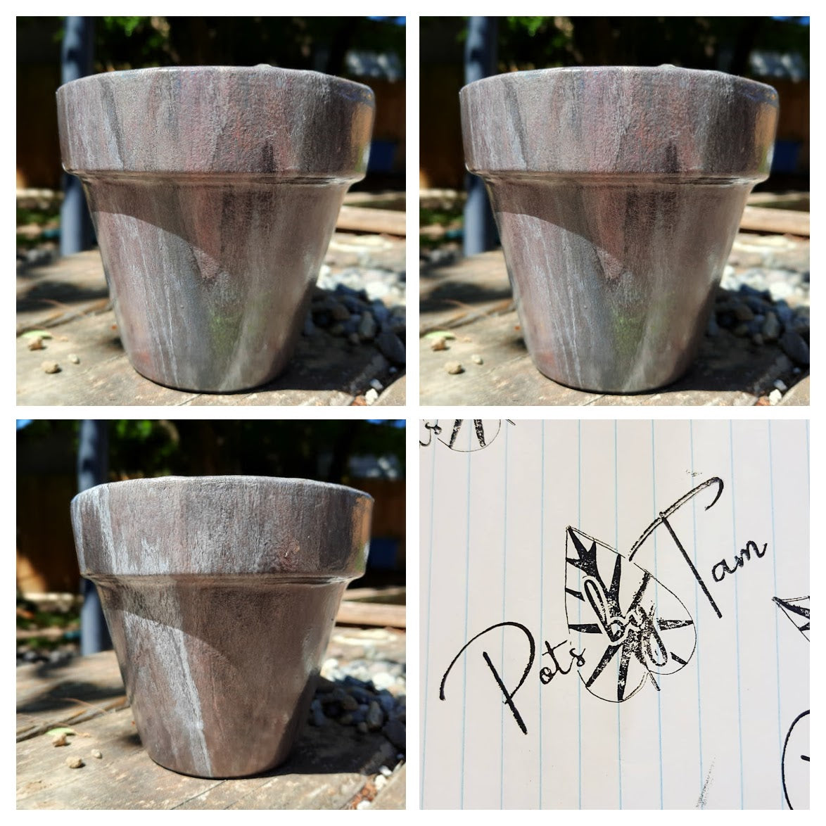 Hand Painted Terra Cotta Planter - Acrylic Pour Method - 4 1/2"