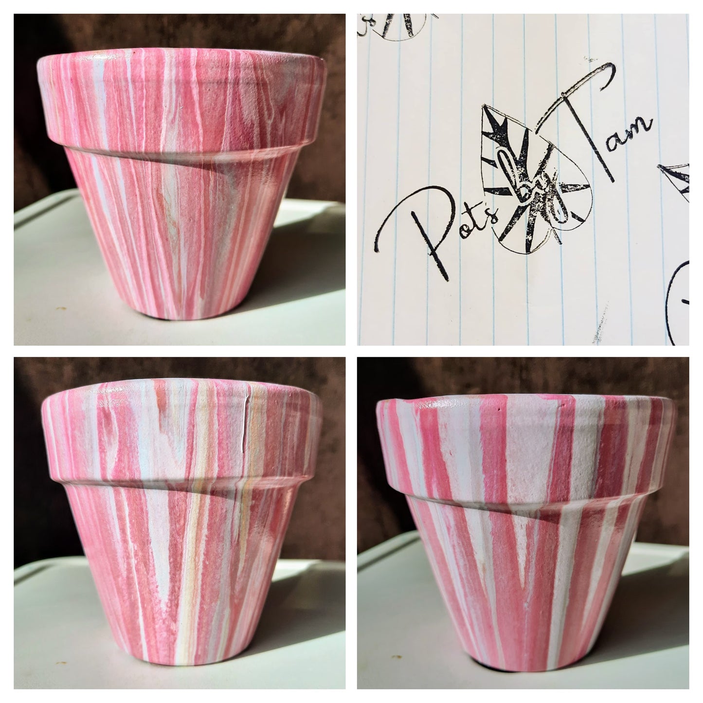 Hand Painted Terra Cotta Planter - Acrylic Pour Method - 4 1/2"