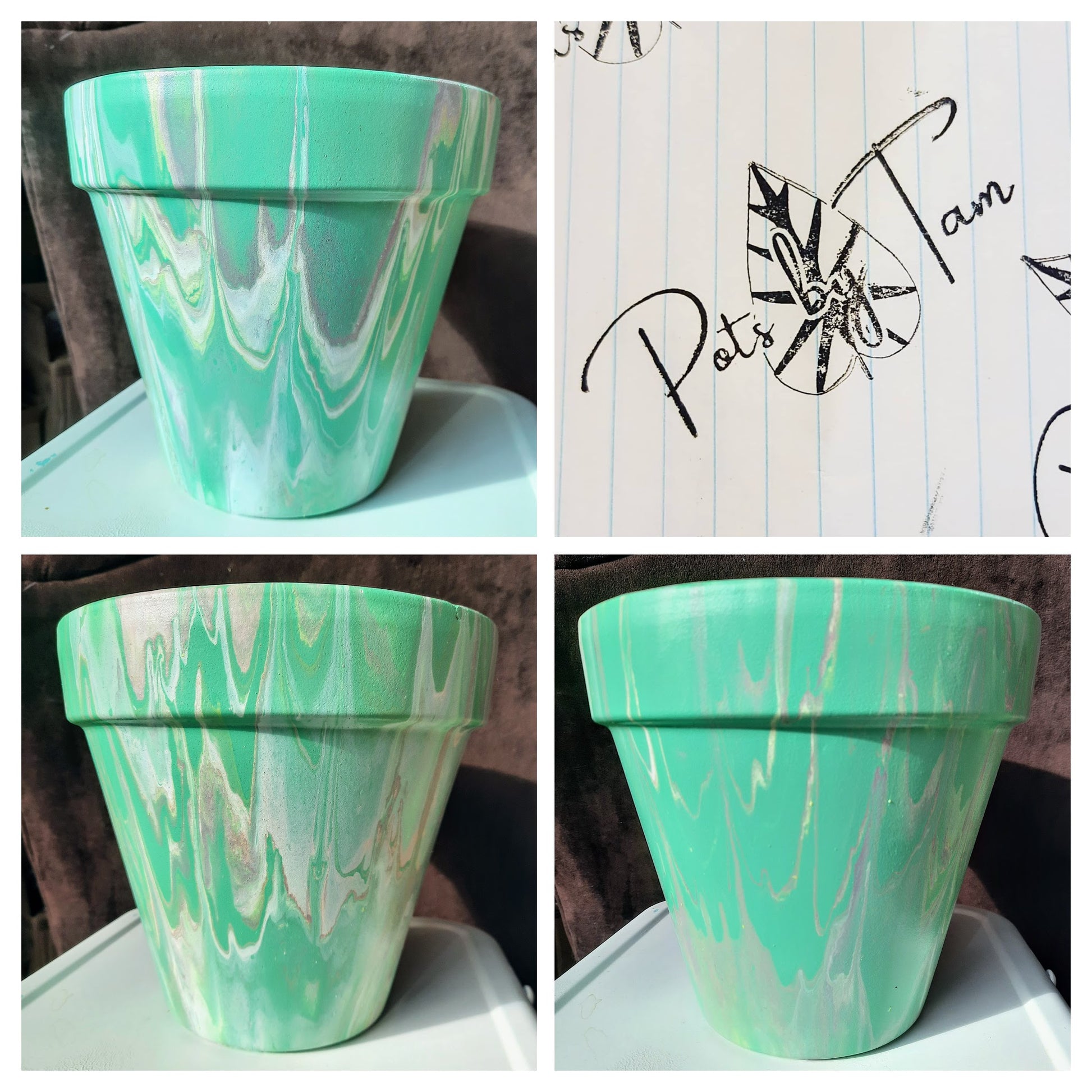 acrylic plant pots Hand Painted Terra Cotta Planter - Acrylic Pour Method