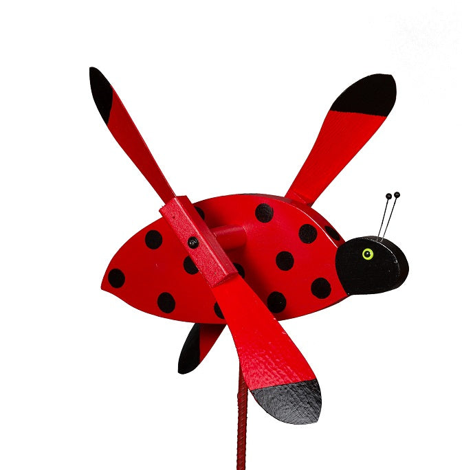 Ladybug whirly birds are the best addition to every garden! These are handmade out of 1" thick high-quality signboard, complete with vinyl wings. Amish made in the USA.